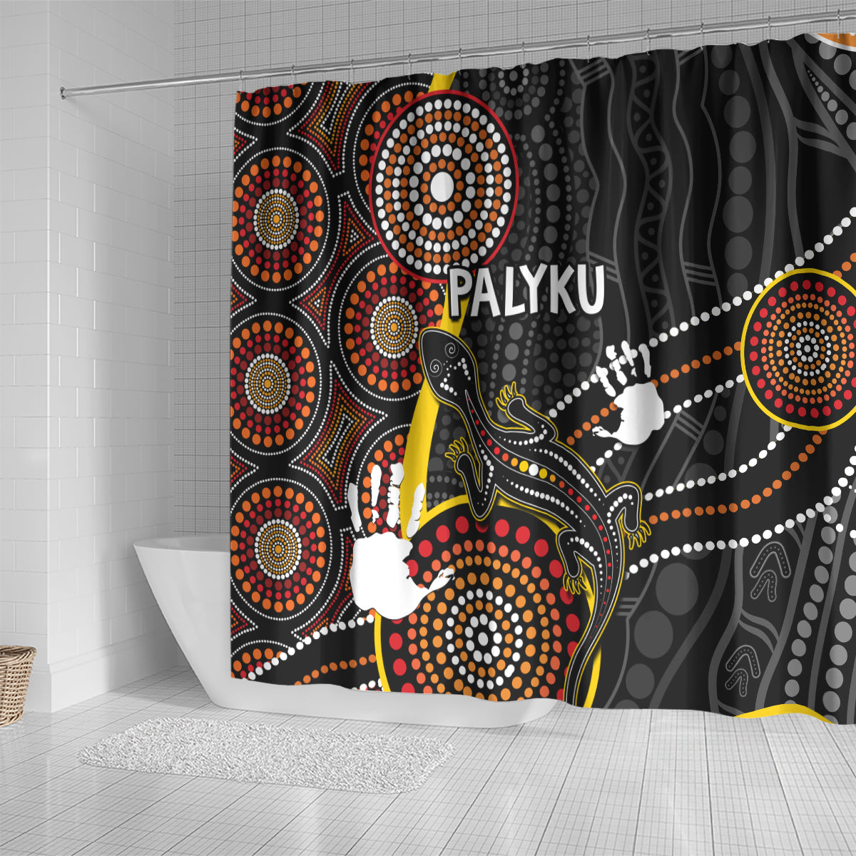 palyku-australia-lizard-aboriginal-art-shower-curtain