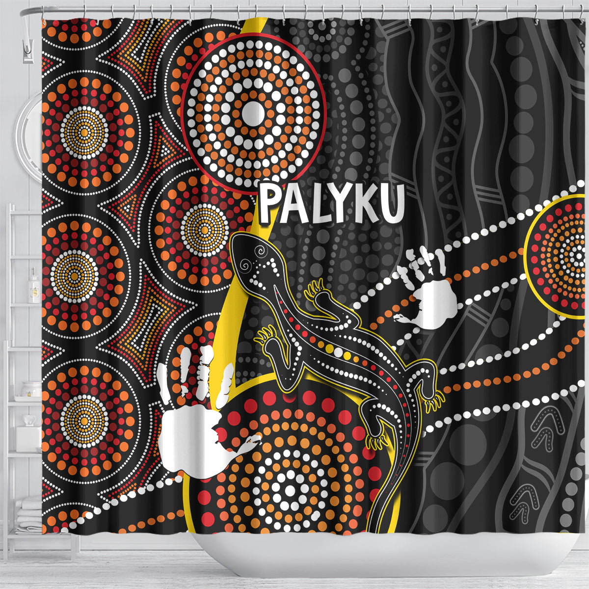 palyku-australia-lizard-aboriginal-art-shower-curtain