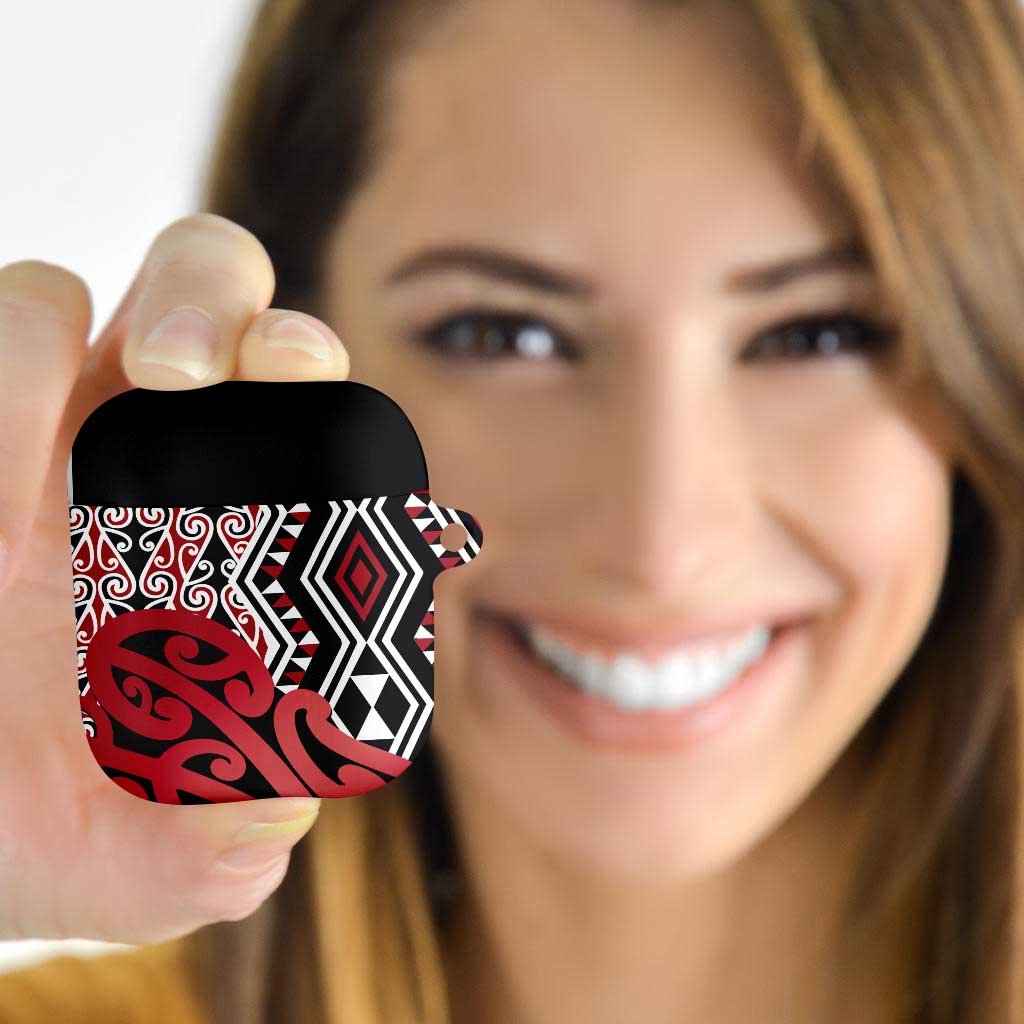 New Zealand AirPods Case Aotearoa Kowhaiwhai Mix Taniko Art - Red - Aussie Hoodie
