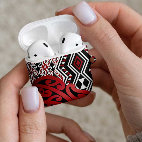 New Zealand AirPods Case Aotearoa Kowhaiwhai Mix Taniko Art - Red - Aussie Hoodie
