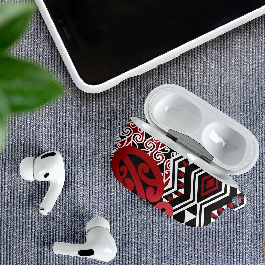 New Zealand AirPods Case Aotearoa Kowhaiwhai Mix Taniko Art - Red - Aussie Hoodie