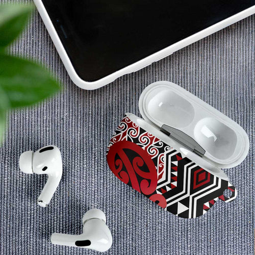 New Zealand AirPods Case Aotearoa Kowhaiwhai Mix Taniko Art - Red - Aussie Hoodie