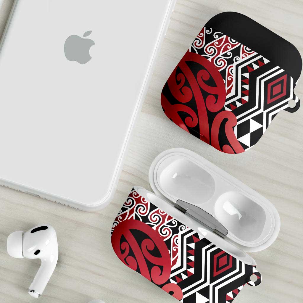 New Zealand AirPods Case Aotearoa Kowhaiwhai Mix Taniko Art - Red - Aussie Hoodie