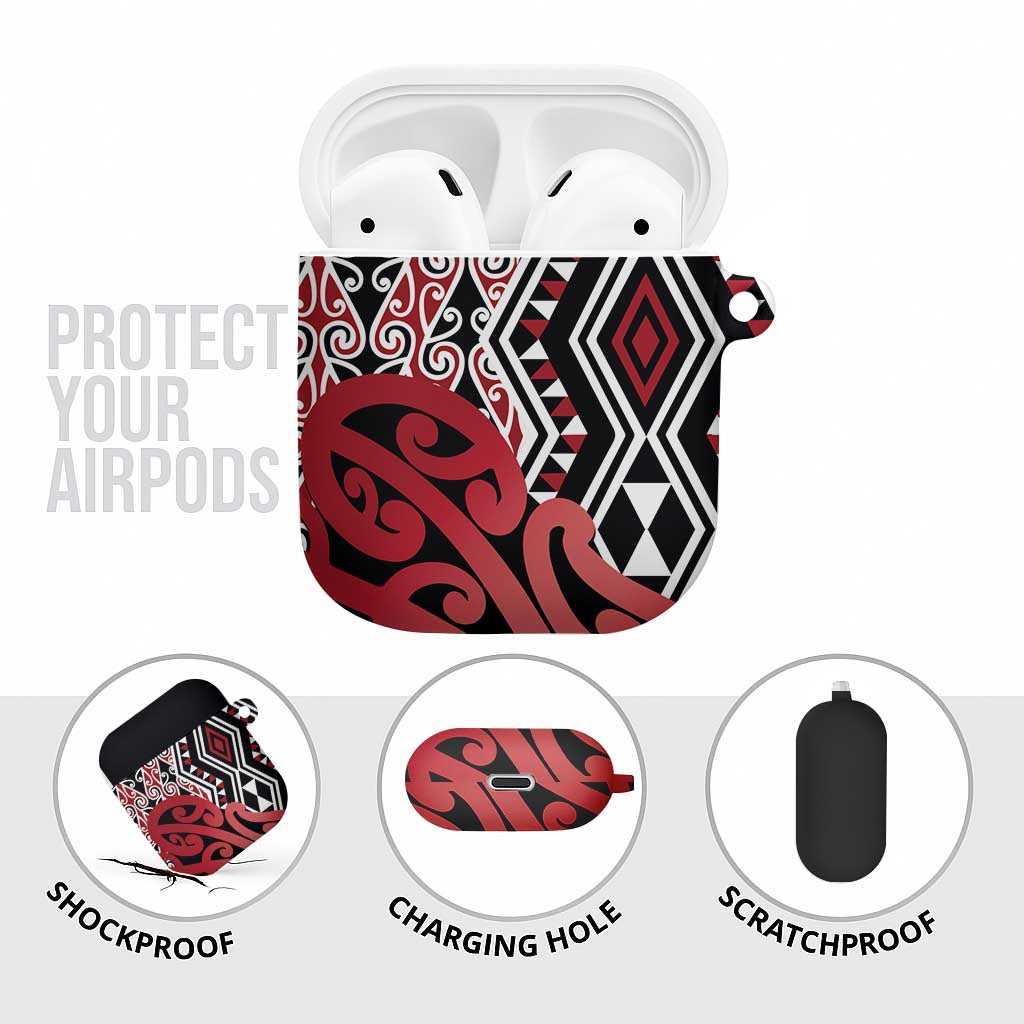 New Zealand AirPods Case Aotearoa Kowhaiwhai Mix Taniko Art - Red - Aussie Hoodie