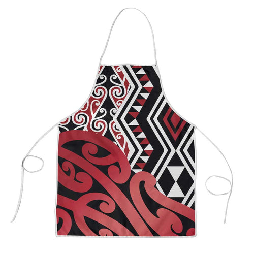 New Zealand Apron Aotearoa Kowhaiwhai Mix Taniko Art - Red - Aussie Hoodie
