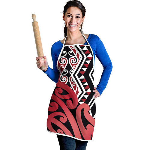 New Zealand Apron Aotearoa Kowhaiwhai Mix Taniko Art - Red - Aussie Hoodie