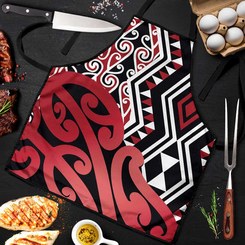 New Zealand Apron Aotearoa Kowhaiwhai Mix Taniko Art - Red - Aussie Hoodie