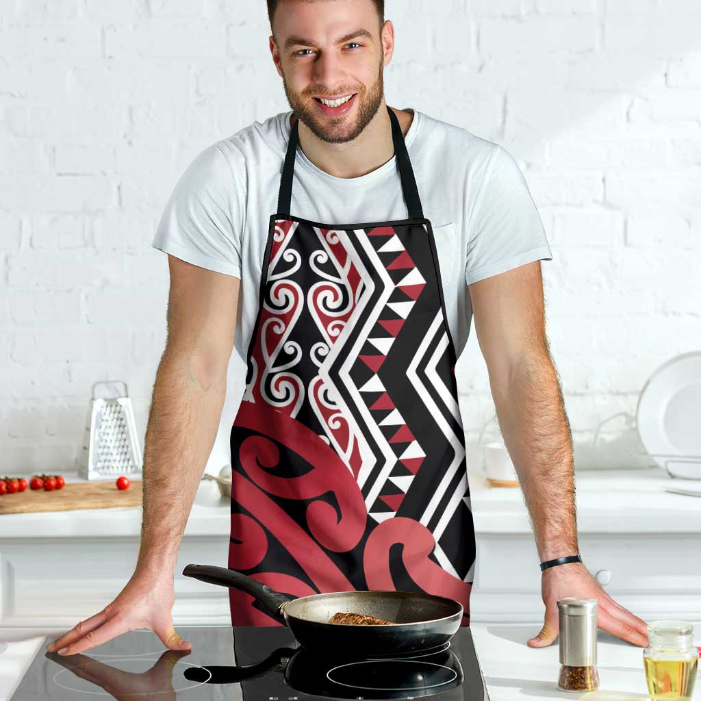 New Zealand Apron Aotearoa Kowhaiwhai Mix Taniko Art - Red - Aussie Hoodie