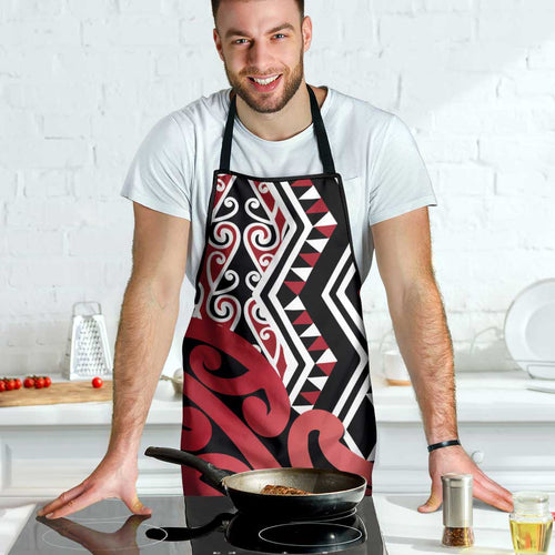 New Zealand Apron Aotearoa Kowhaiwhai Mix Taniko Art - Red - Aussie Hoodie