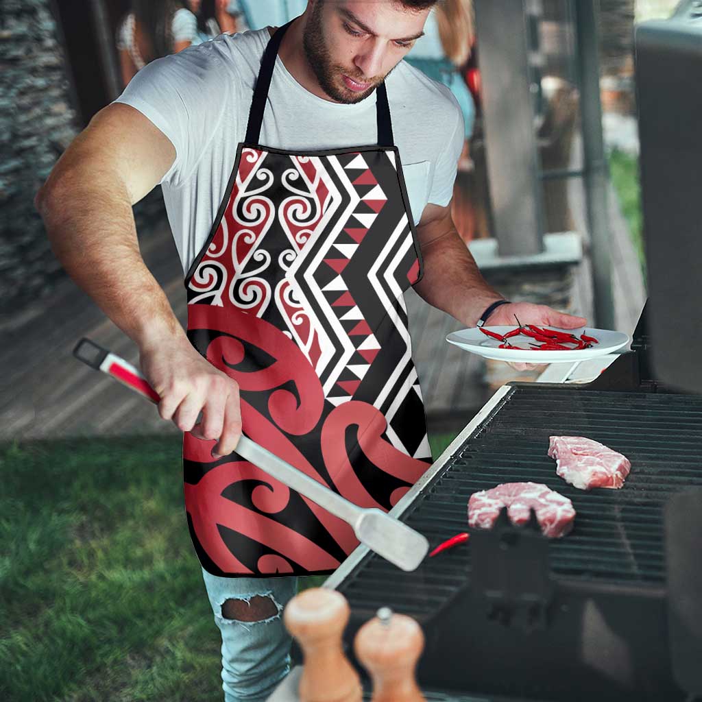 New Zealand Apron Aotearoa Kowhaiwhai Mix Taniko Art - Red - Aussie Hoodie