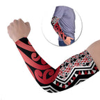 New Zealand Arm Sleeves Aotearoa Kowhaiwhai Mix Taniko Art - Red - Aussie Hoodie