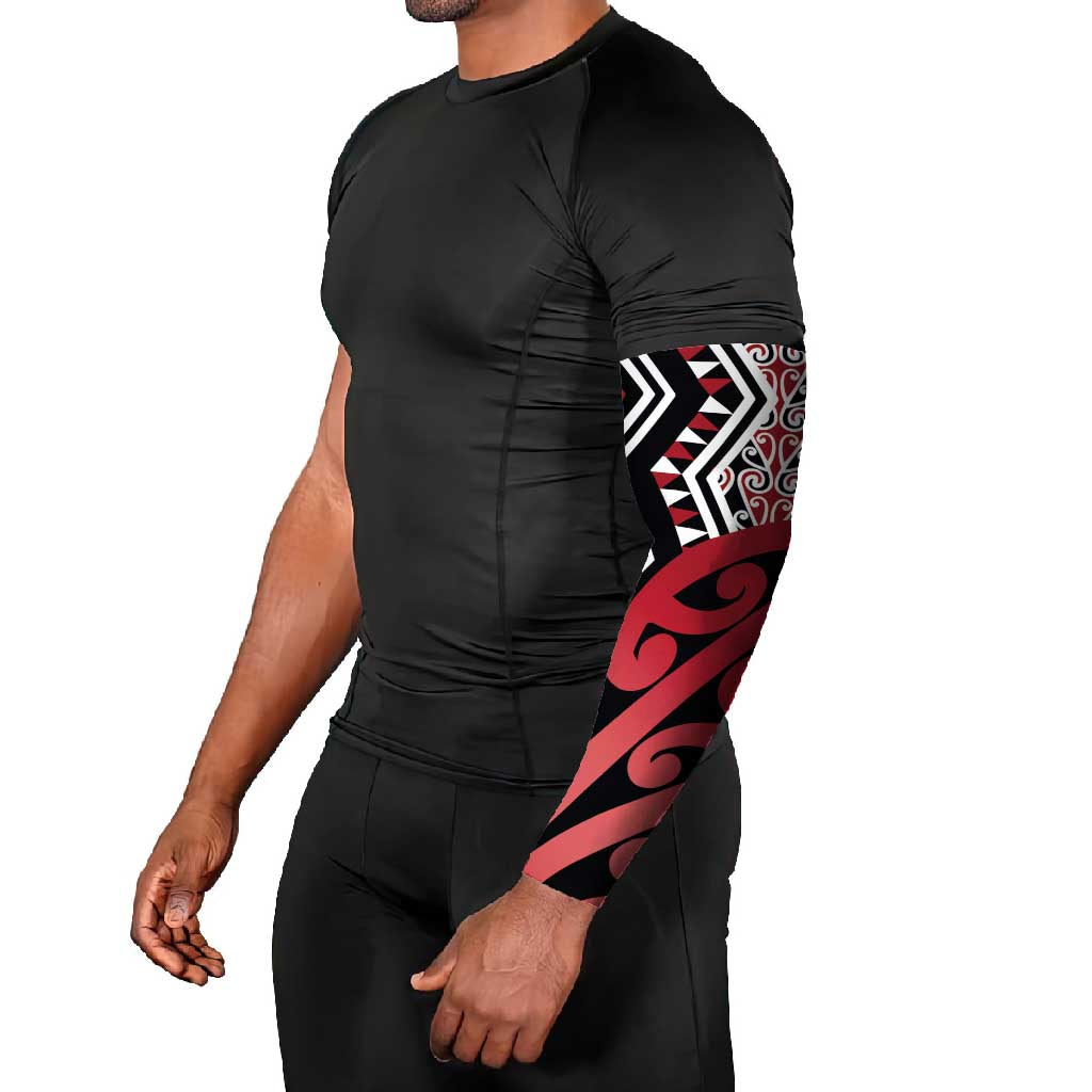 New Zealand Arm Sleeves Aotearoa Kowhaiwhai Mix Taniko Art - Red - Aussie Hoodie