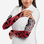 New Zealand Arm Sleeves Aotearoa Kowhaiwhai Mix Taniko Art - Red - Aussie Hoodie