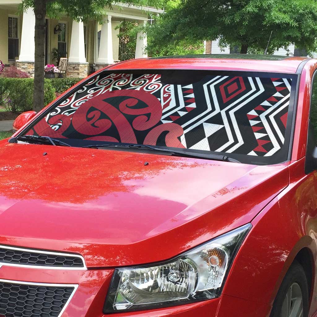 New Zealand Auto Sun Shade Aotearoa Kowhaiwhai Mix Taniko Art - Red - Aussie Hoodie