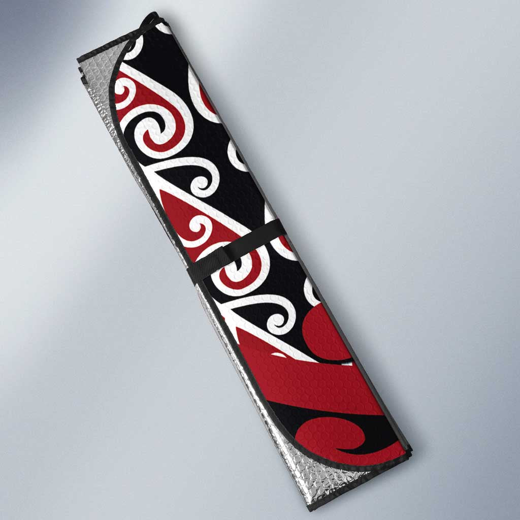 New Zealand Auto Sun Shade Aotearoa Kowhaiwhai Mix Taniko Art - Red - Aussie Hoodie