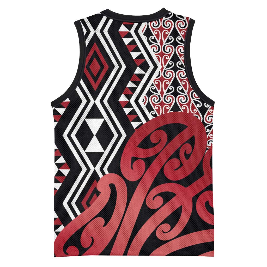 New Zealand Basketball Jersey Aotearoa Kowhaiwhai Mix Taniko Art - Red - Aussie Hoodie