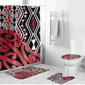 New Zealand Bathroom Set Aotearoa Kowhaiwhai Mix Taniko Art - Red - Aussie Hoodie