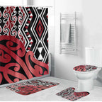 New Zealand Bathroom Set Aotearoa Kowhaiwhai Mix Taniko Art - Red - Aussie Hoodie
