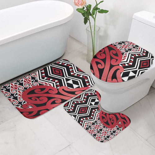 New Zealand Bathroom Set Aotearoa Kowhaiwhai Mix Taniko Art - Red - Aussie Hoodie