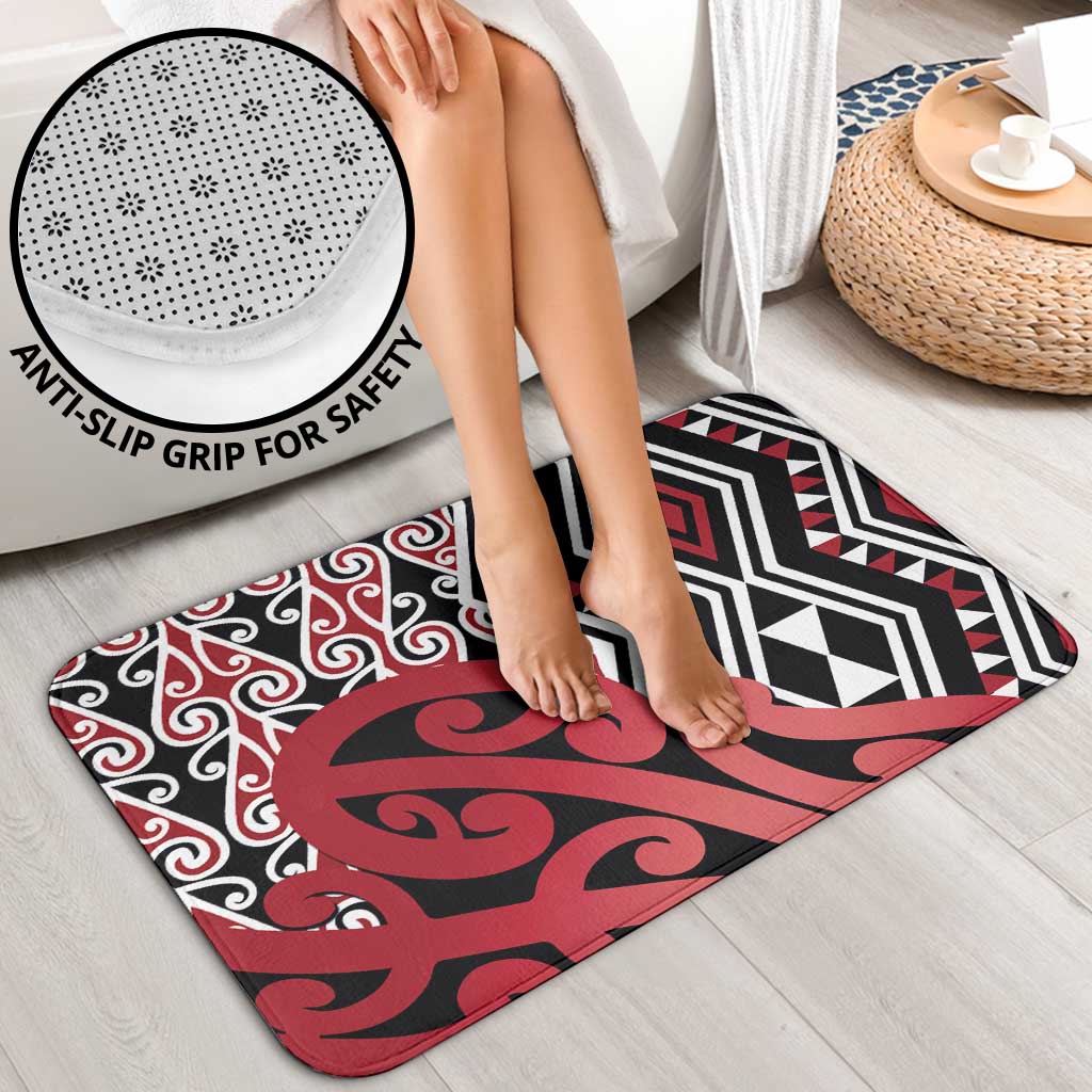 New Zealand Bathroom Set Aotearoa Kowhaiwhai Mix Taniko Art - Red - Aussie Hoodie