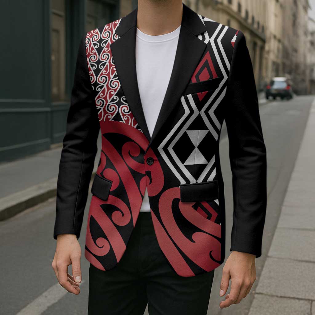 New Zealand Blazer Aotearoa Kowhaiwhai Mix Taniko Art - Red - Aussie Hoodie