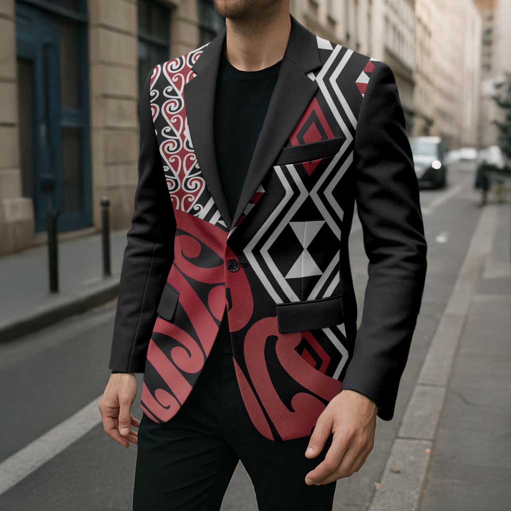 New Zealand Blazer Aotearoa Kowhaiwhai Mix Taniko Art - Red - Aussie Hoodie