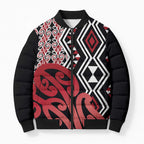 New Zealand Bomber Puffer Jacket Aotearoa Kowhaiwhai Mix Taniko Art - Red - Aussie Hoodie