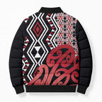 New Zealand Bomber Puffer Jacket Aotearoa Kowhaiwhai Mix Taniko Art - Red - Aussie Hoodie