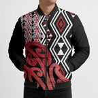 New Zealand Bomber Puffer Jacket Aotearoa Kowhaiwhai Mix Taniko Art - Red - Aussie Hoodie