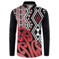 New Zealand Button Sweatshirt Aotearoa Kowhaiwhai Mix Taniko Art - Red