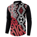 New Zealand Button Sweatshirt Aotearoa Kowhaiwhai Mix Taniko Art - Red