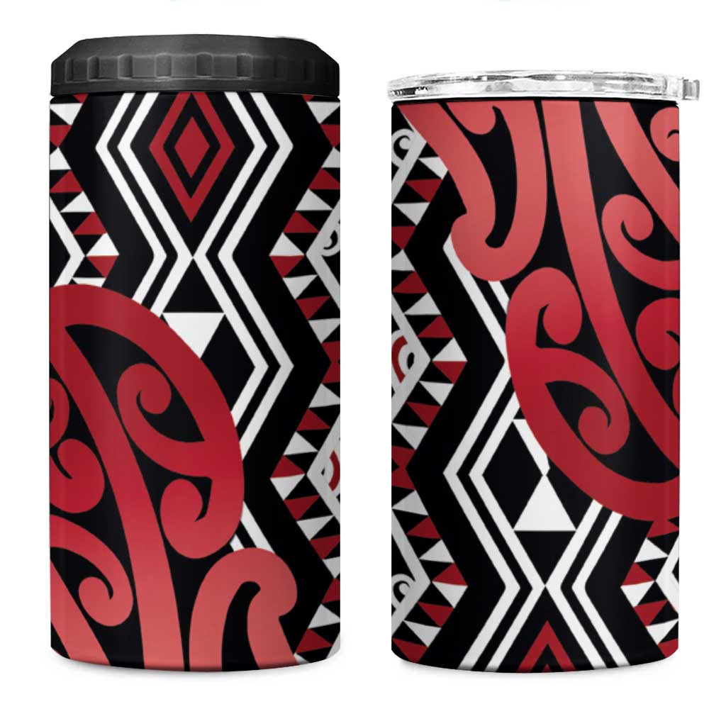 New Zealand 4 in 1 Can Cooler Tumbler Aotearoa Kowhaiwhai Mix Taniko Art - Red