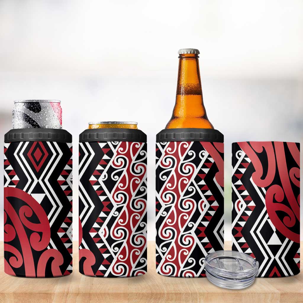 New Zealand 4 in 1 Can Cooler Tumbler Aotearoa Kowhaiwhai Mix Taniko Art - Red