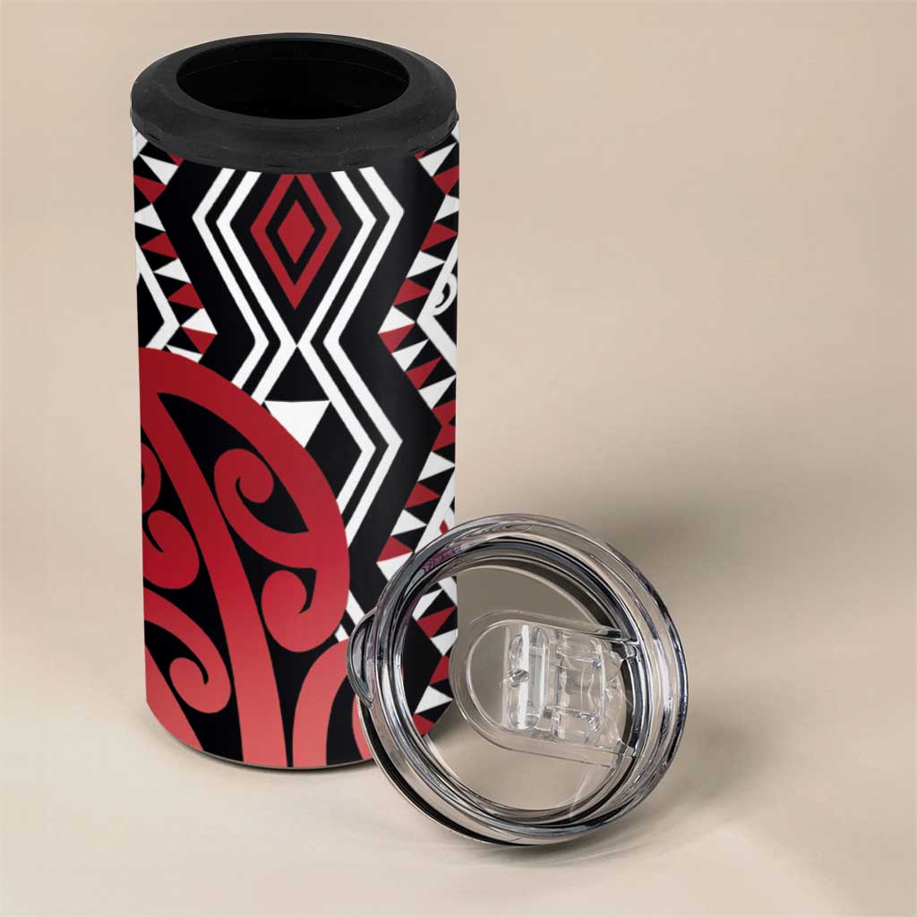 New Zealand 4 in 1 Can Cooler Tumbler Aotearoa Kowhaiwhai Mix Taniko Art - Red