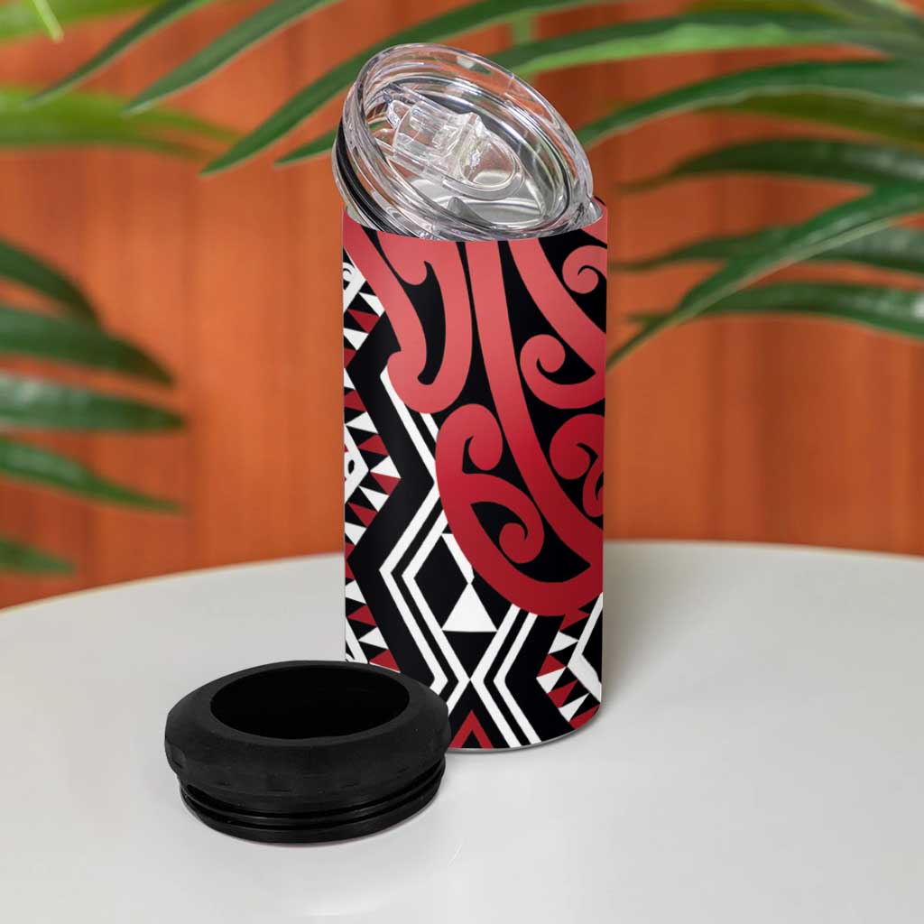 New Zealand 4 in 1 Can Cooler Tumbler Aotearoa Kowhaiwhai Mix Taniko Art - Red