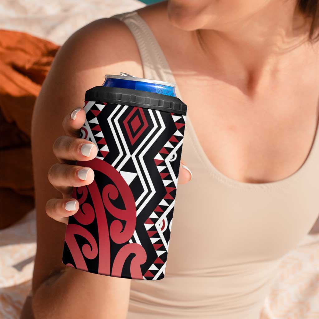 New Zealand 4 in 1 Can Cooler Tumbler Aotearoa Kowhaiwhai Mix Taniko Art - Red