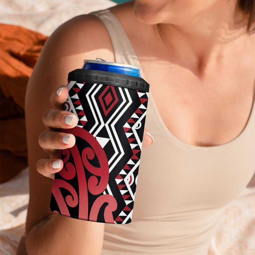 New Zealand 4 in 1 Can Cooler Tumbler Aotearoa Kowhaiwhai Mix Taniko Art - Red