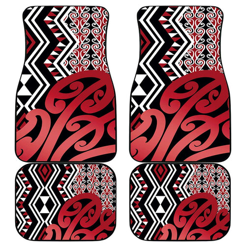 New Zealand Car Mats Aotearoa Kowhaiwhai Mix Taniko Art - Red