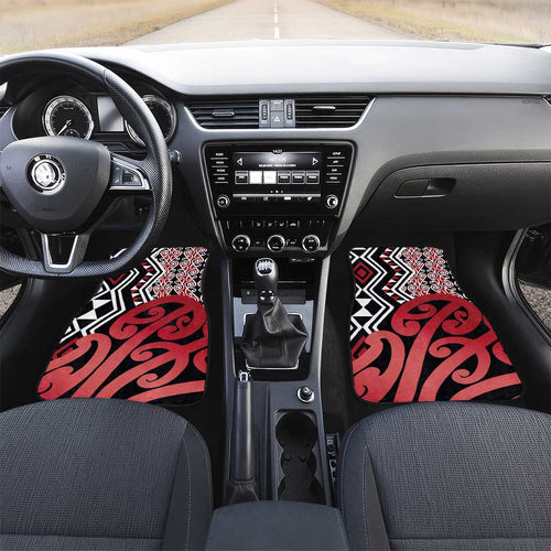 New Zealand Car Mats Aotearoa Kowhaiwhai Mix Taniko Art - Red