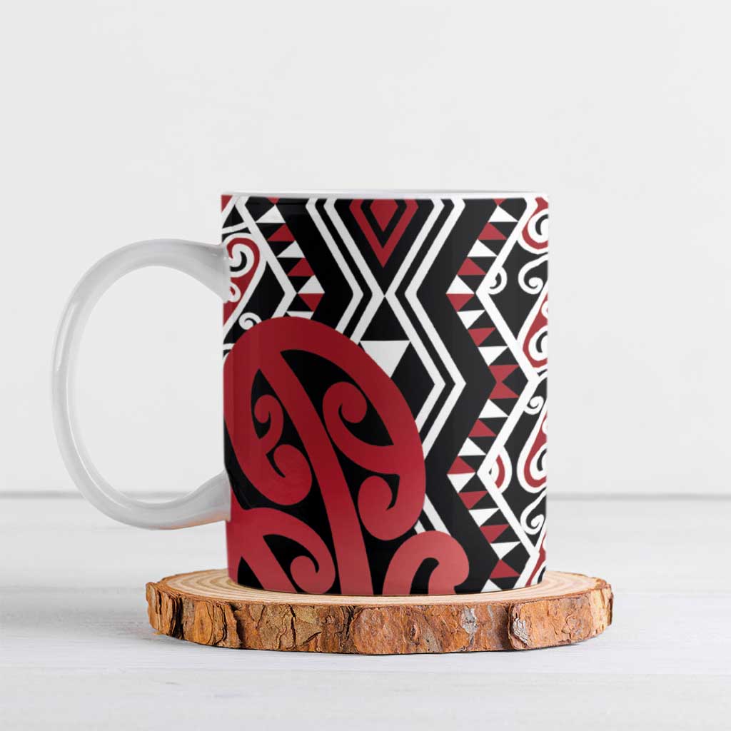 New Zealand Ceramic Mug Aotearoa Kowhaiwhai Mix Taniko Art - Red - Aussie Hoodie