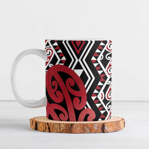 New Zealand Ceramic Mug Aotearoa Kowhaiwhai Mix Taniko Art - Red - Aussie Hoodie