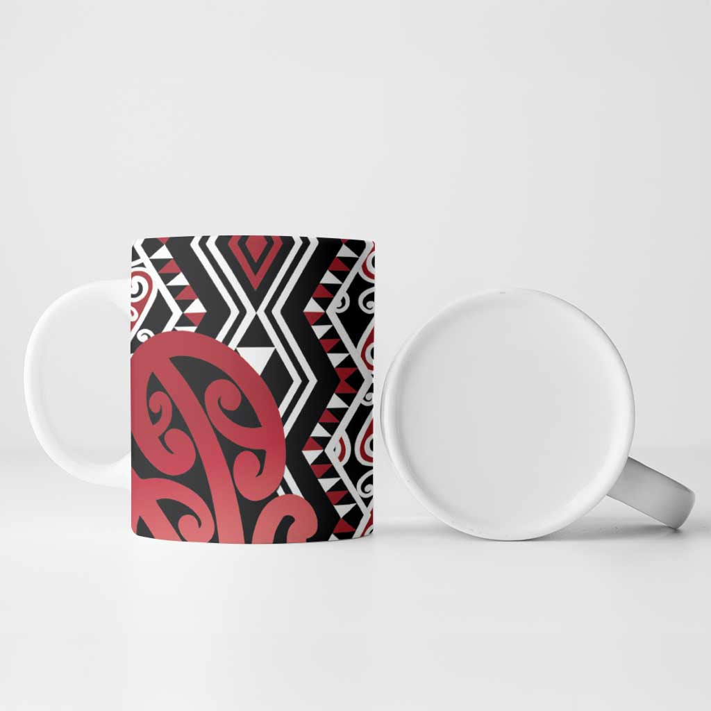 New Zealand Ceramic Mug Aotearoa Kowhaiwhai Mix Taniko Art - Red - Aussie Hoodie