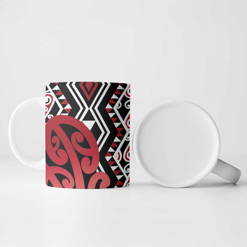 New Zealand Ceramic Mug Aotearoa Kowhaiwhai Mix Taniko Art - Red - Aussie Hoodie