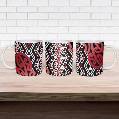 New Zealand Ceramic Mug Aotearoa Kowhaiwhai Mix Taniko Art - Red - Aussie Hoodie