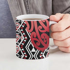 New Zealand Ceramic Mug Aotearoa Kowhaiwhai Mix Taniko Art - Red - Aussie Hoodie