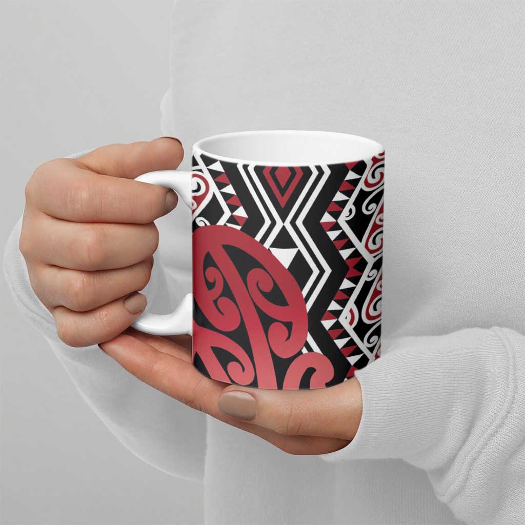 New Zealand Ceramic Mug Aotearoa Kowhaiwhai Mix Taniko Art - Red - Aussie Hoodie