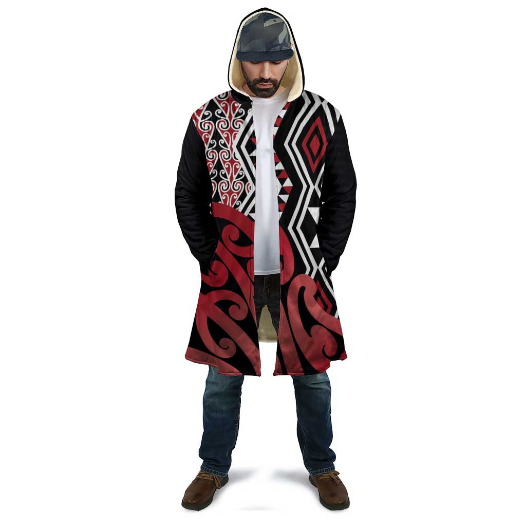 New Zealand Cloak Aotearoa Kowhaiwhai Mix Taniko Art - Red - Aussie Hoodie