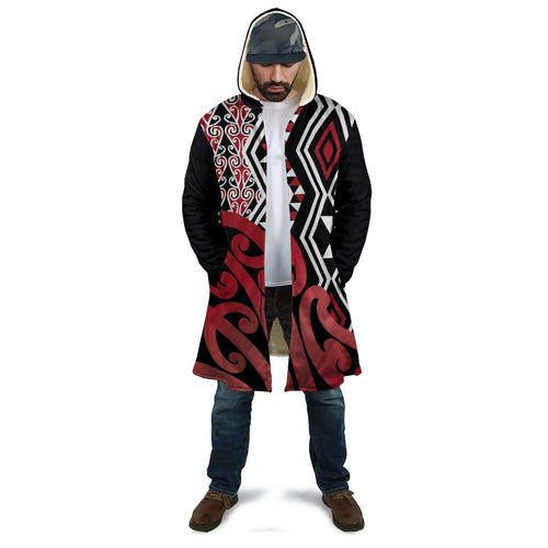New Zealand Cloak Aotearoa Kowhaiwhai Mix Taniko Art - Red - Aussie Hoodie