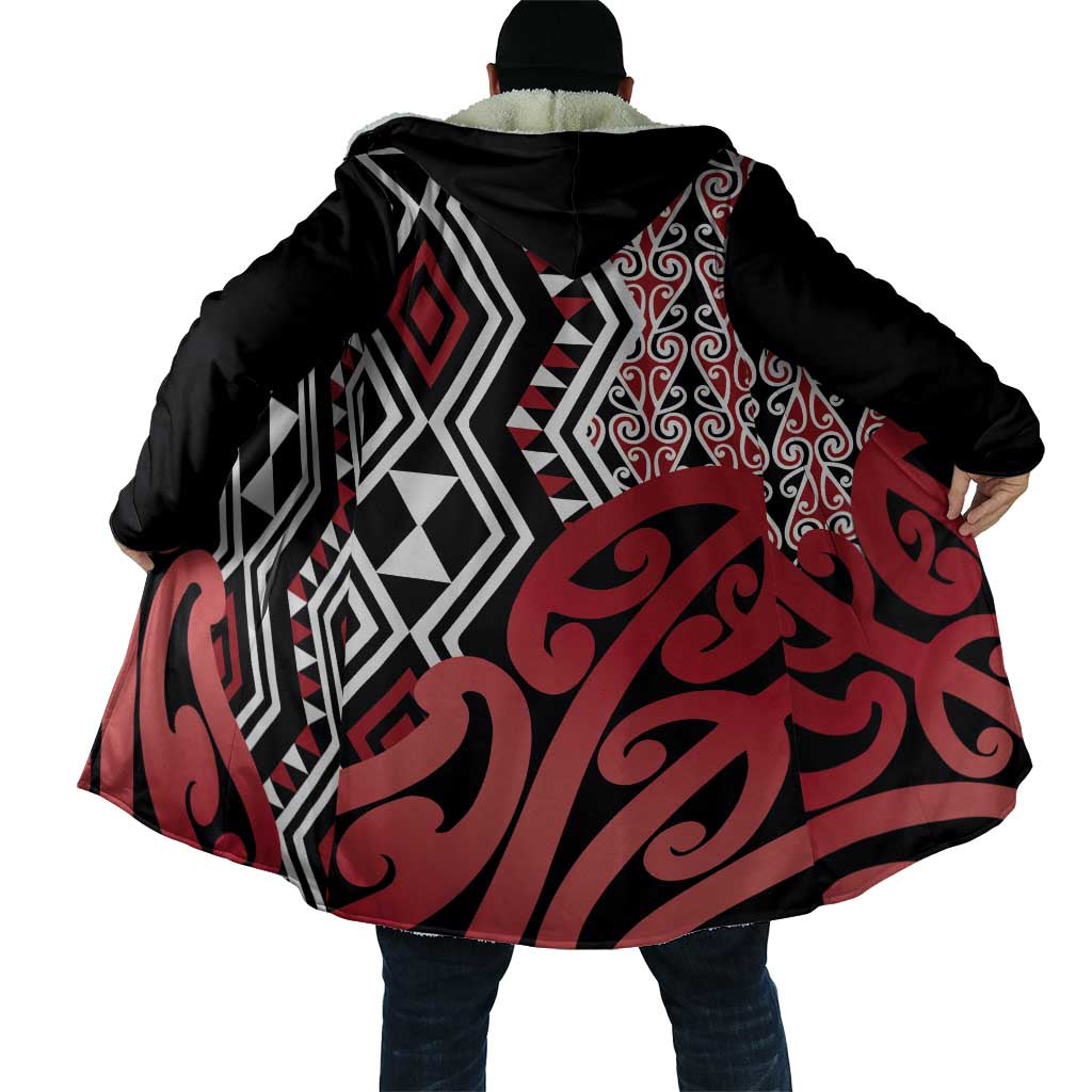 New Zealand Cloak Aotearoa Kowhaiwhai Mix Taniko Art - Red - Aussie Hoodie