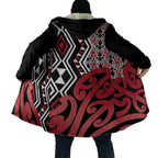 New Zealand Cloak Aotearoa Kowhaiwhai Mix Taniko Art - Red - Aussie Hoodie